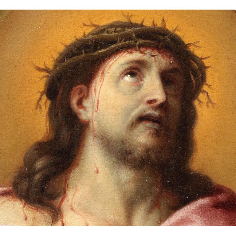 Italian 17th Century Oil on Canvas Head of Christ Crowned with Thorns ...