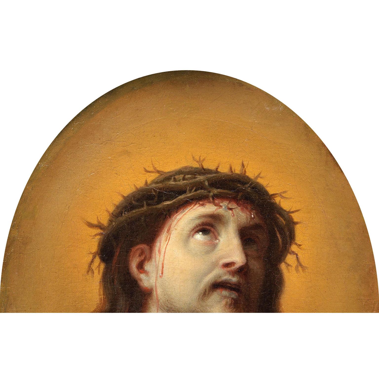French Italian 17th Century Oil on Canvas Head of Christ Crowned with Thorns, Mignard For Sale