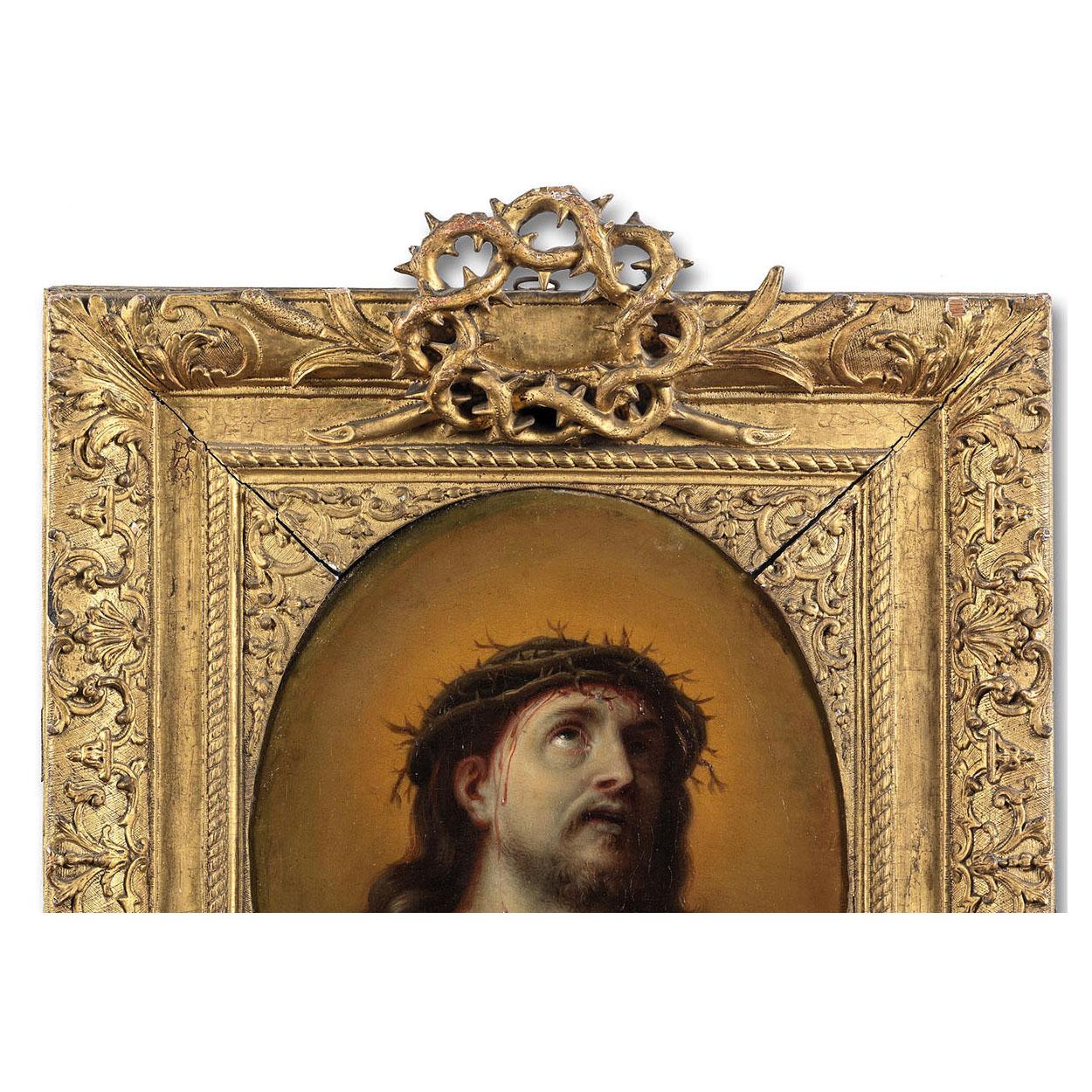 Italienisches Ölgemälde auf Leinwand, Kopf des gekrönten Christus mit Thornen, Mignard, 17. Jahrhundert (18. Jahrhundert und früher) im Angebot