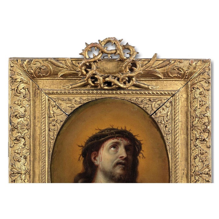 Italian 17th Century Oil on Canvas Head of Christ Crowned with Thorns ...