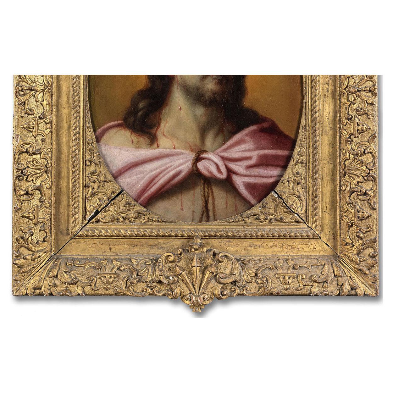 18th Century and Earlier Italian 17th Century Oil on Canvas Head of Christ Crowned with Thorns, Mignard For Sale