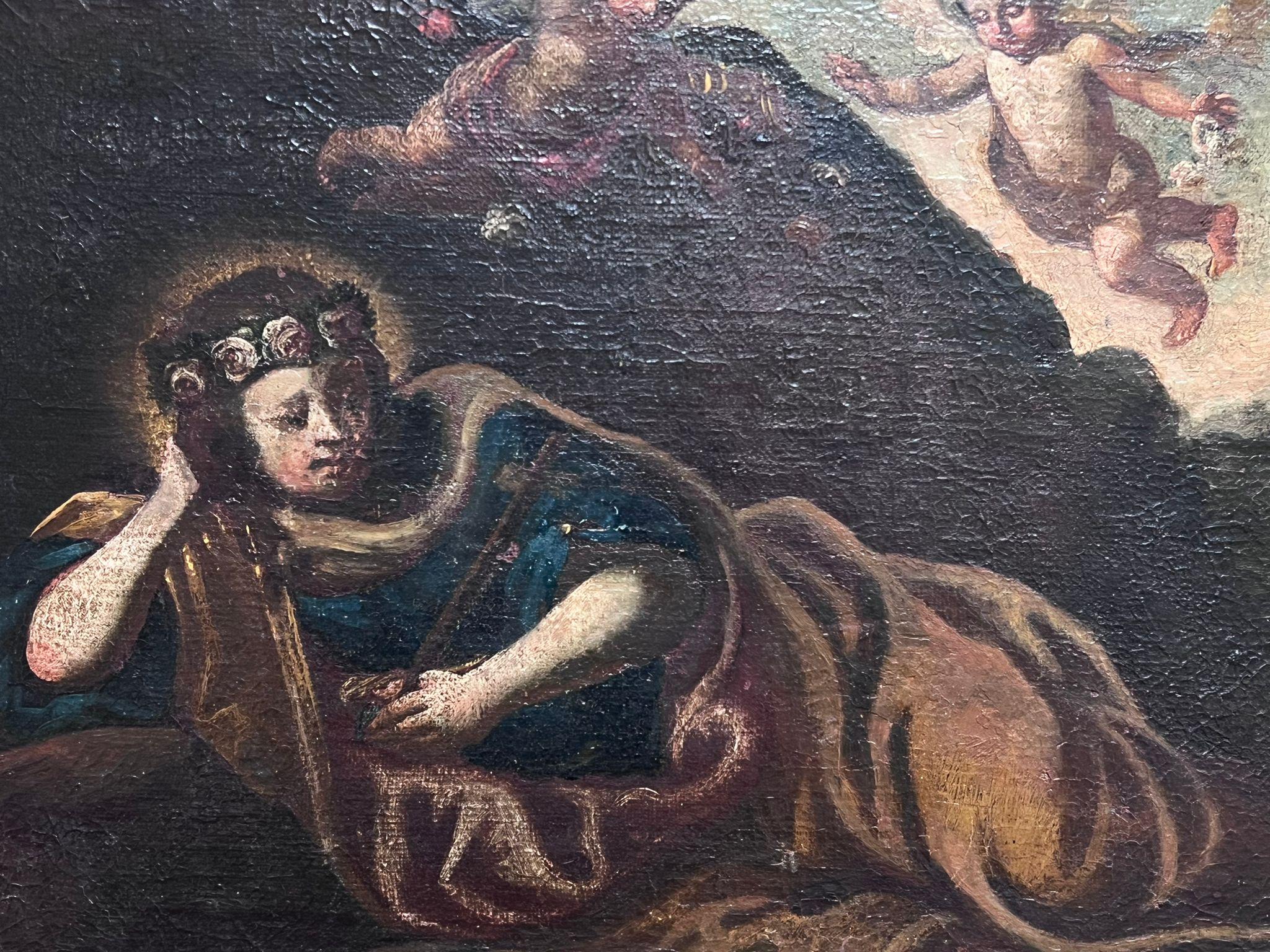 Cherubim Schwebende Frau in der Wildnis 17. Jahrhundert Italienischer alter Meister Ölgemälde  (Barock), Painting, von Italian 17th Century Old Master