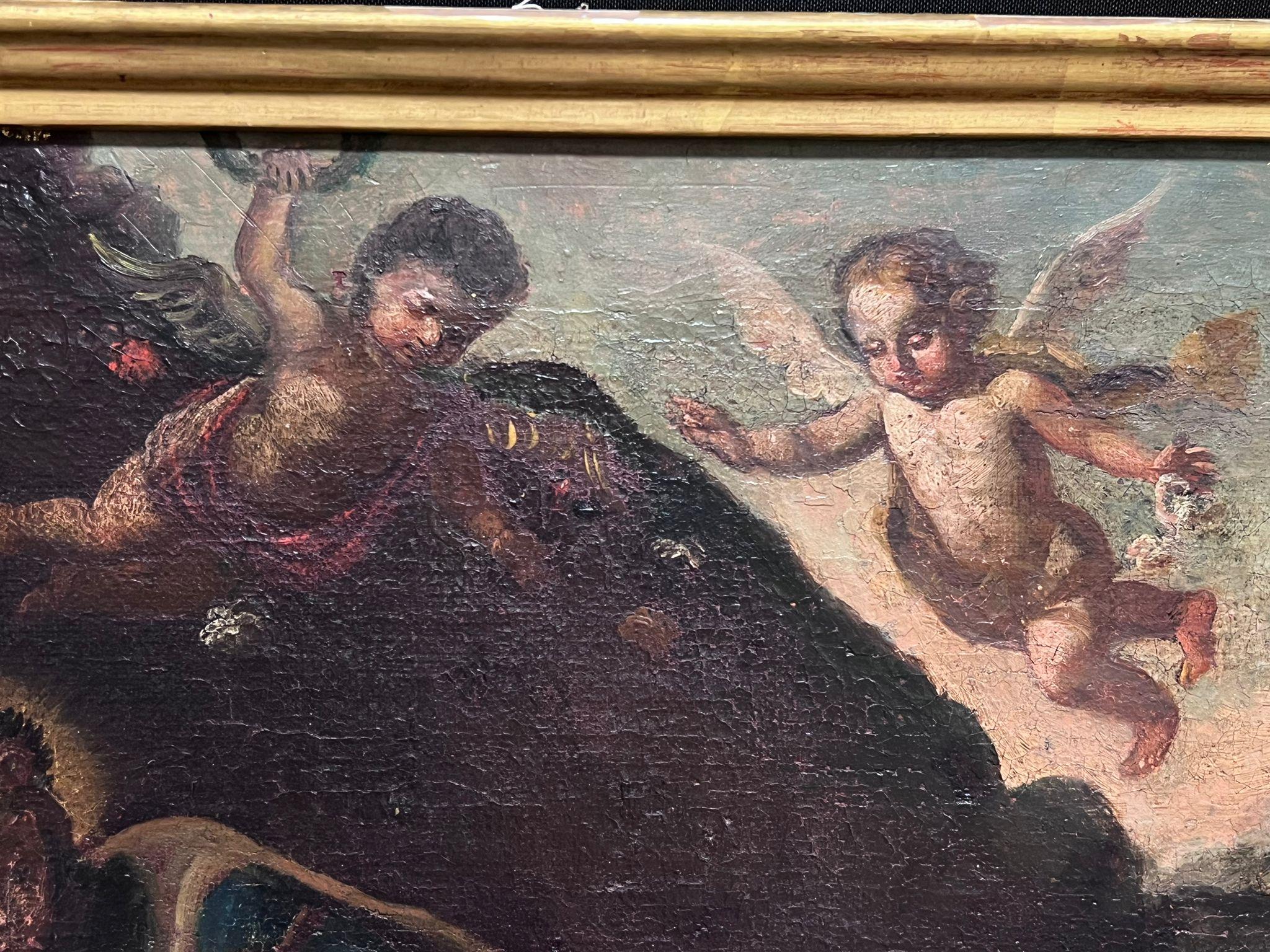 Cherubim Hovering Woman in Wilderness 17th Century Italian Old Master Oil  For Sale 2