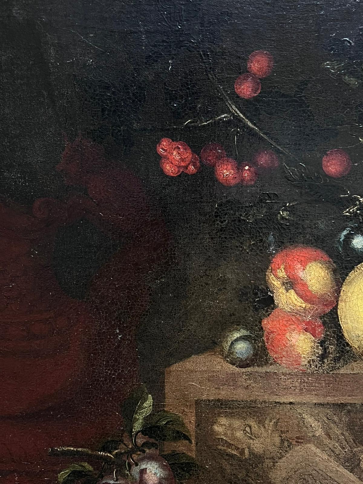 Belle Nature Morte à l'Huile du 17ème siècle, Peinture Italienne de Masterly Fruit on Ledge - Maîtres anciens Painting par Italian 17th Century Old Master
