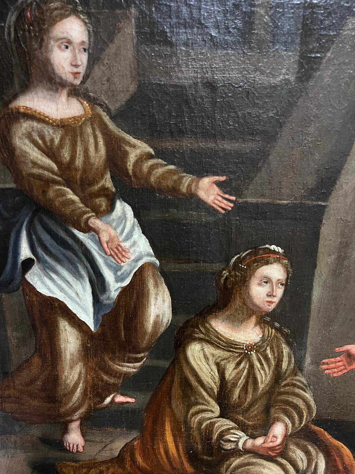 Enorme óleo sobre lienzo de un viejo maestro italiano del siglo XVI Jesús en casa de María y Marta en venta 5