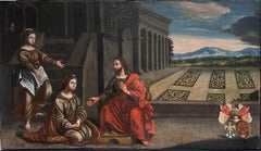 Huge I1600's Italian Old Master Öl auf Leinwand Jesus im Haus von Maria & Martha