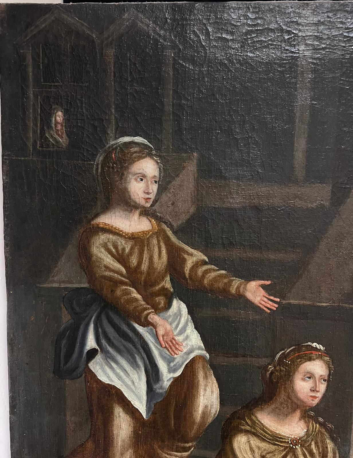 Enorme óleo sobre lienzo de un viejo maestro italiano del siglo XVI Jesús en casa de María y Marta - Painting Antiguos maestros de Italian 17th Century Old Master
