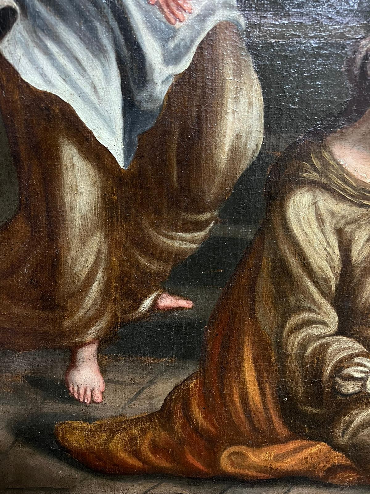 Enorme óleo sobre lienzo de un viejo maestro italiano del siglo XVI Jesús en casa de María y Marta en venta 1