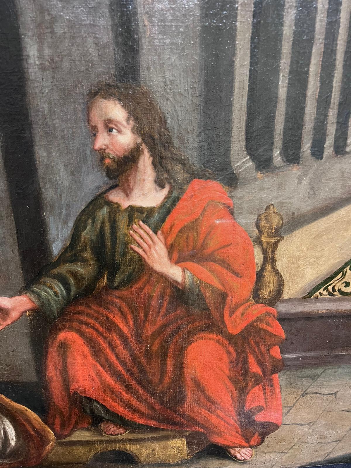 Enorme óleo sobre lienzo de un viejo maestro italiano del siglo XVI Jesús en casa de María y Marta en venta 3