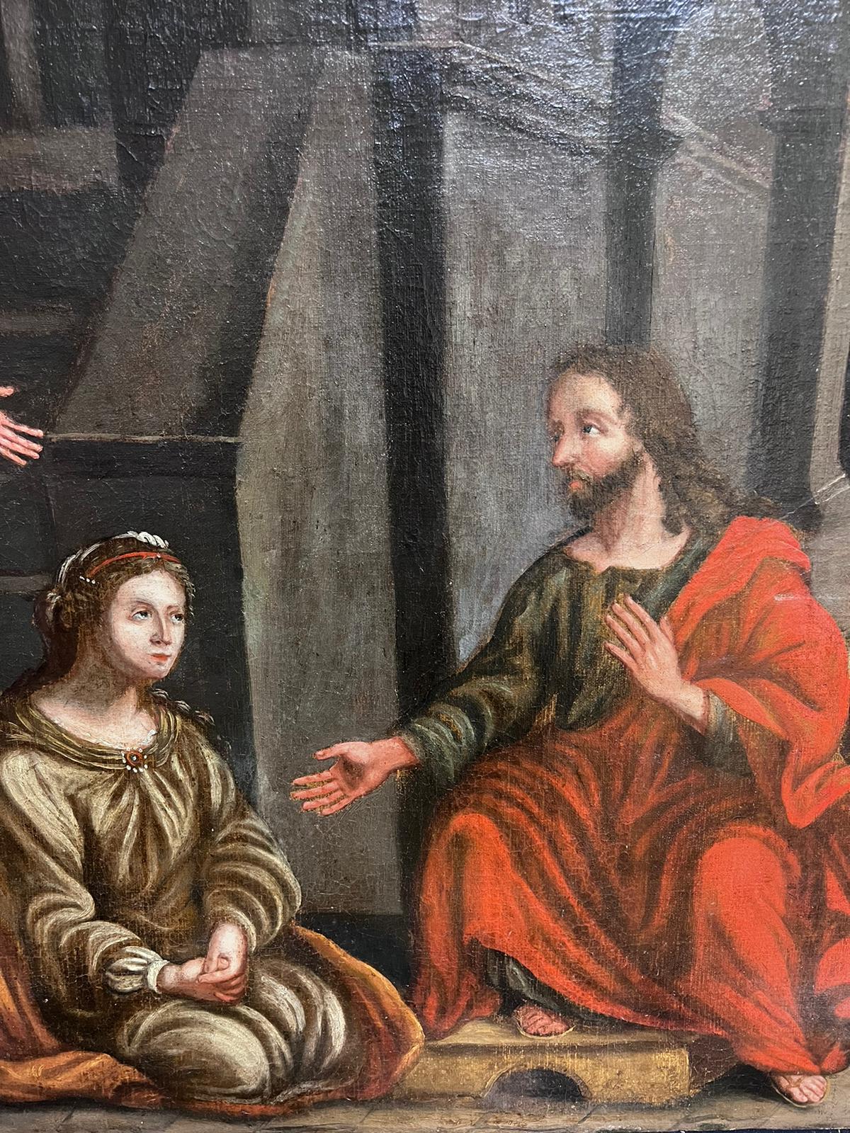 Enorme óleo sobre lienzo de un viejo maestro italiano del siglo XVI Jesús en casa de María y Marta en venta 4