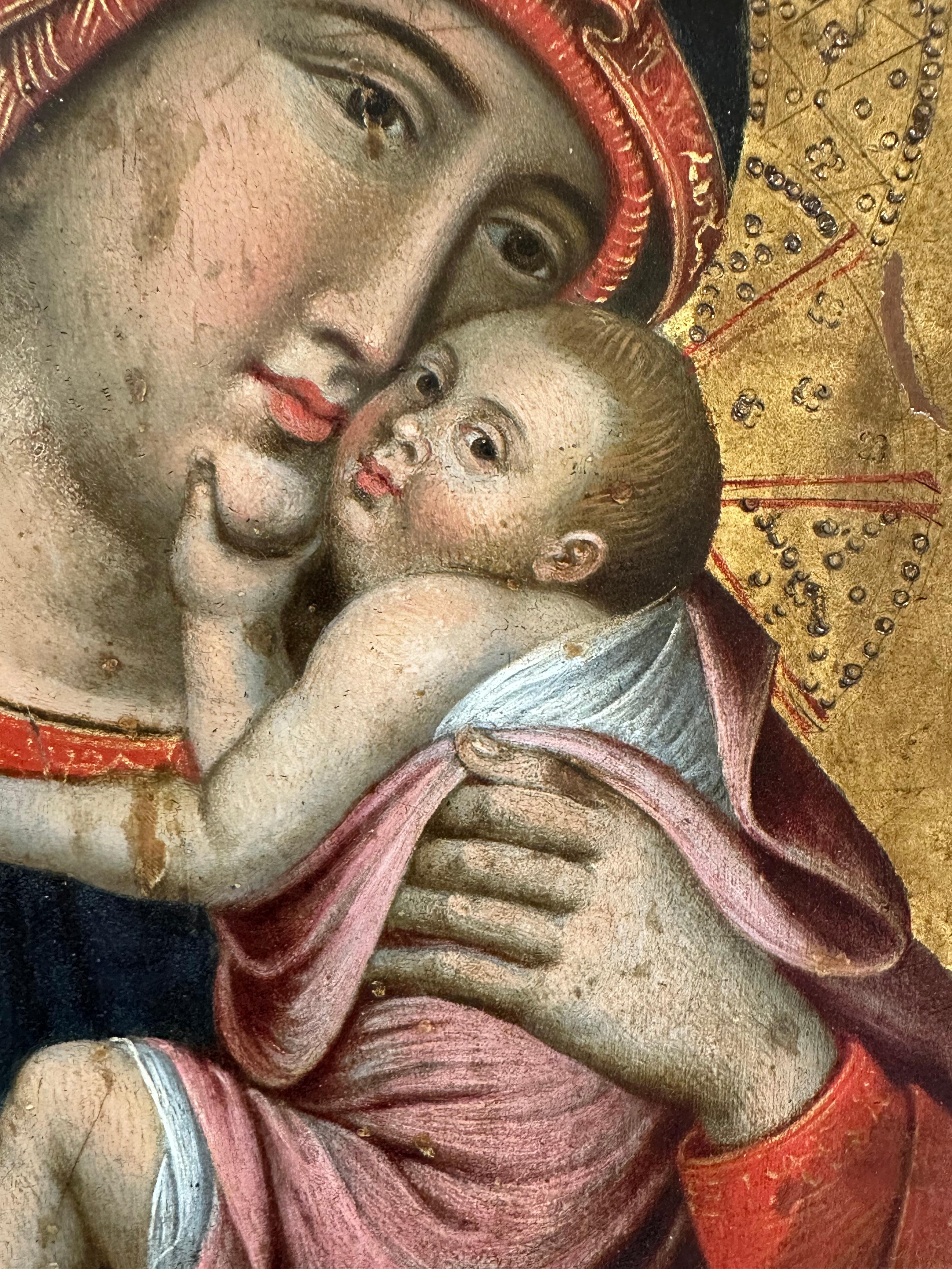Masterpiece de la Renaissance de qualité muséale Virgin Mary & Infant Christ peinture - Marron Figurative Painting par Italian 17th Century Old Master
