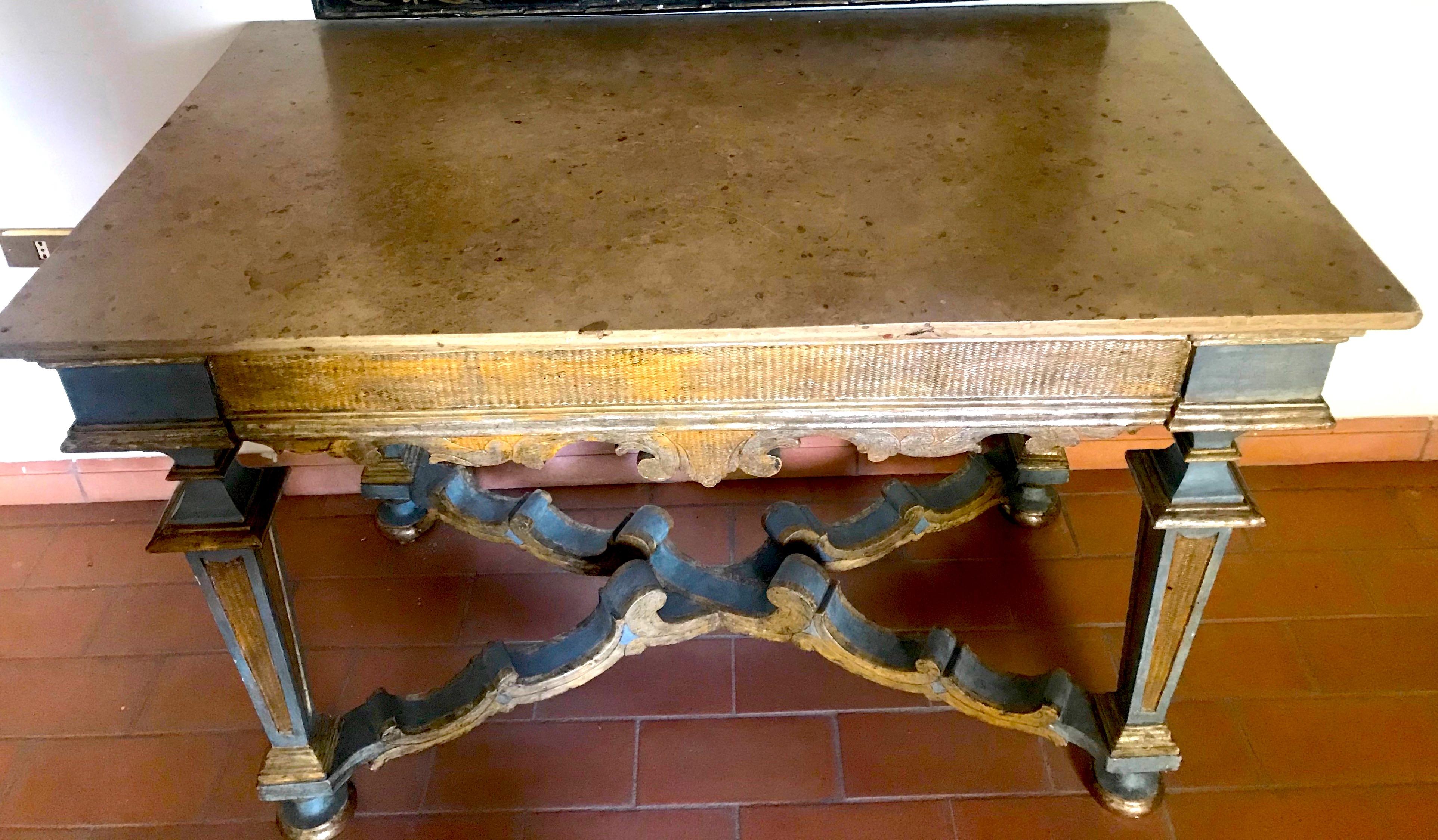 18th Century and Earlier Italian 17th Century Painted and Parcel-Gilt Console Table For Sale
