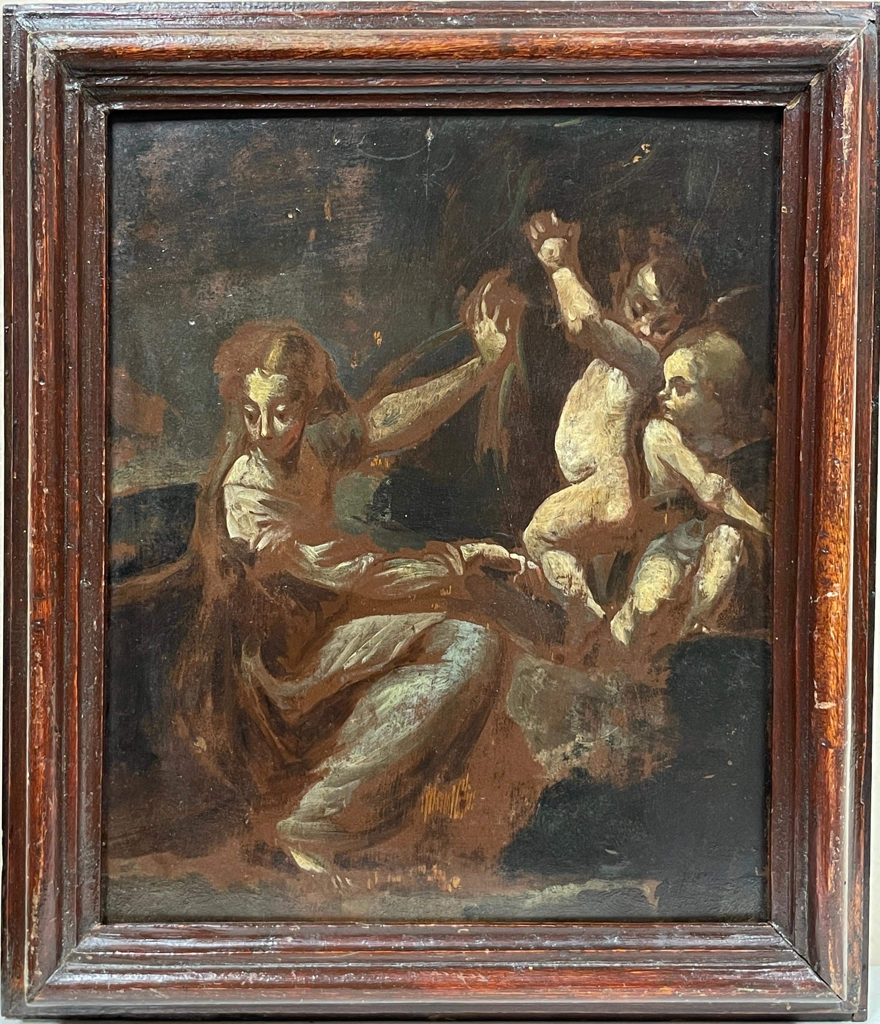 Chérubins angéliques avec figure classique dans la nature finement peinte Préparatoire - Painting de Italian 17th Century