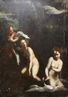 Huge 17th Century Italian Old Master Oil Painting to restore Leda Bathing & Swan
