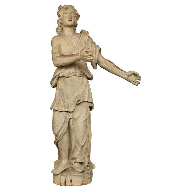 Italian Carved Wood and Polychrome Gilding Santos Figure H 29