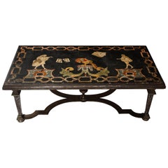 Italian 17th Century Scagliola Panel Mounted on Iron Base as a Coffee Table