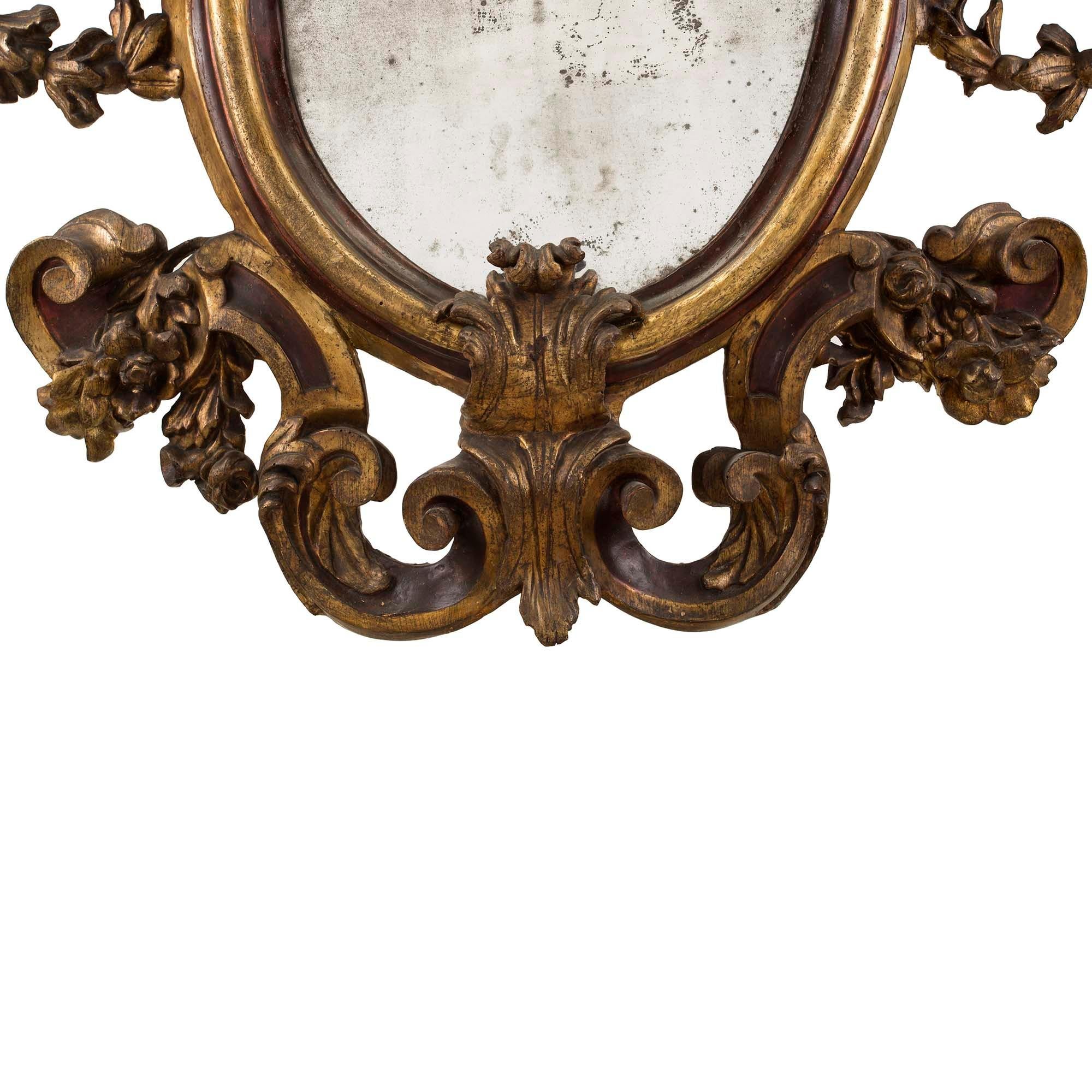 Italian 17th Century Sicilian Mecca and Polychrome Oval Mirror circa 1650 For Sale 1
