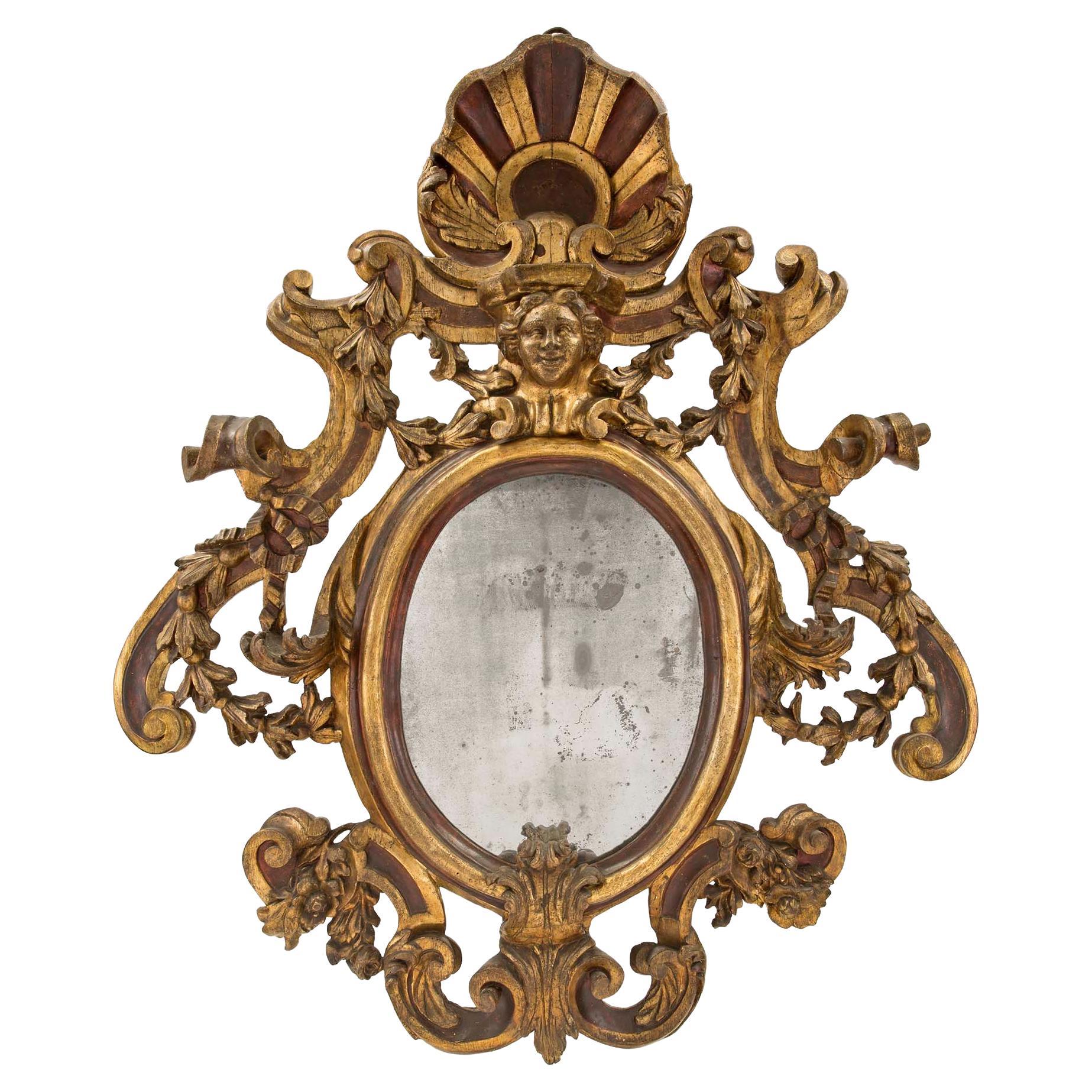 Italian 17th Century Sicilian Mecca and Polychrome Oval Mirror circa 1650 For Sale