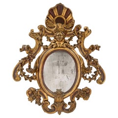 Antique Italian 17th Century Sicilian Mecca and Polychrome Oval Mirror circa 1650