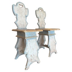 Italian 17th Century Style Pair of Tuscan "Sgabelli" Painted Stools