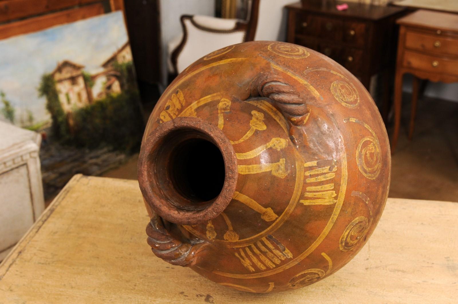 Italian 17th Century Terracotta Olive Oil Jar with Yellow Glazed Spiraling Décor For Sale 8