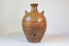 Italian 17th Century Terracotta Olive Oil Jar with Yellow Glazed Spiraling Décor