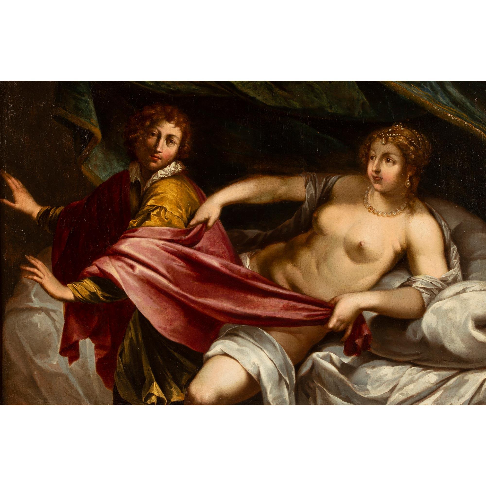Painted Italian 17th century Venetian st. painting of Joseph fleeing Potiphar's Wife For Sale