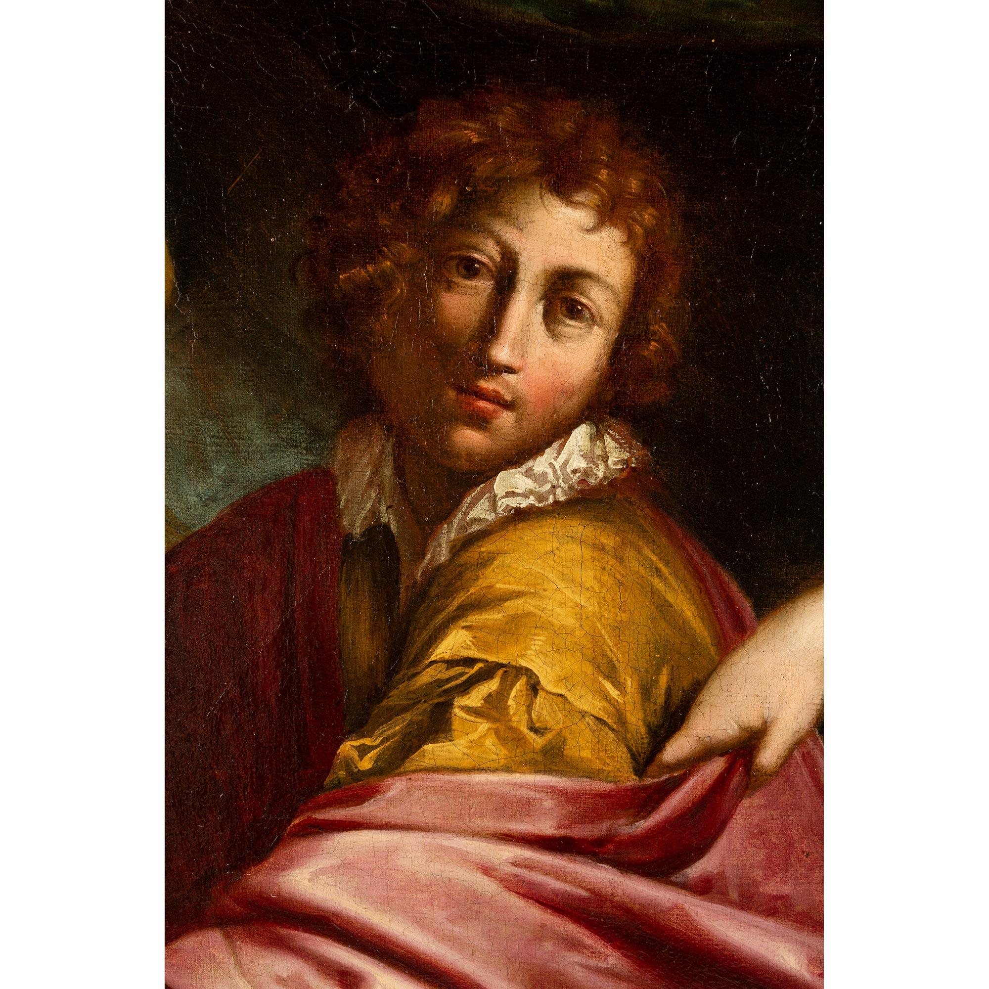 Italian 17th century Venetian st. painting of Joseph fleeing Potiphar's Wife In Good Condition For Sale In West Palm Beach, FL