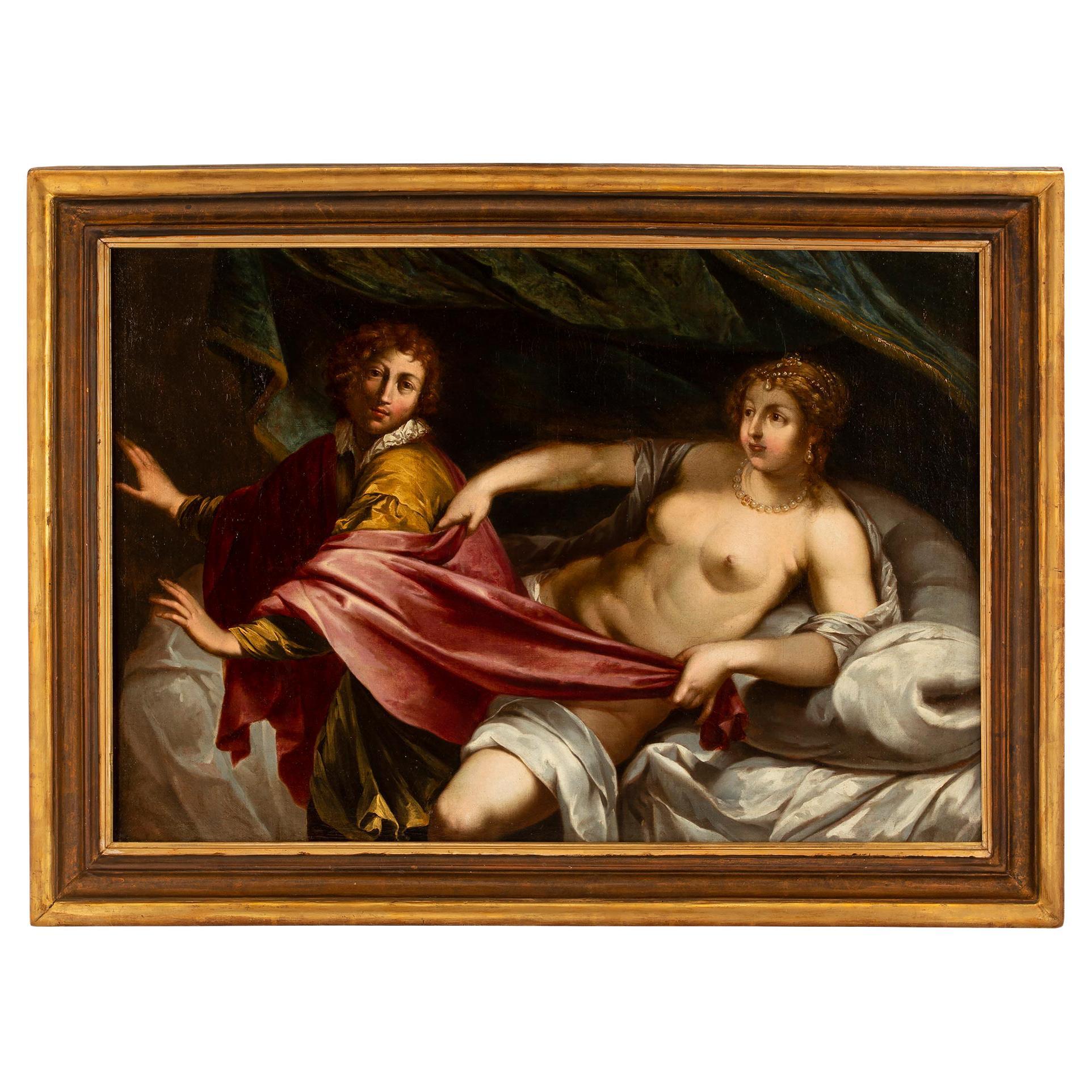 Italian 17th century Venetian st. painting of Joseph fleeing Potiphar's Wife For Sale