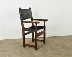 Italian 17th Century Walnut and Leather Armchair
