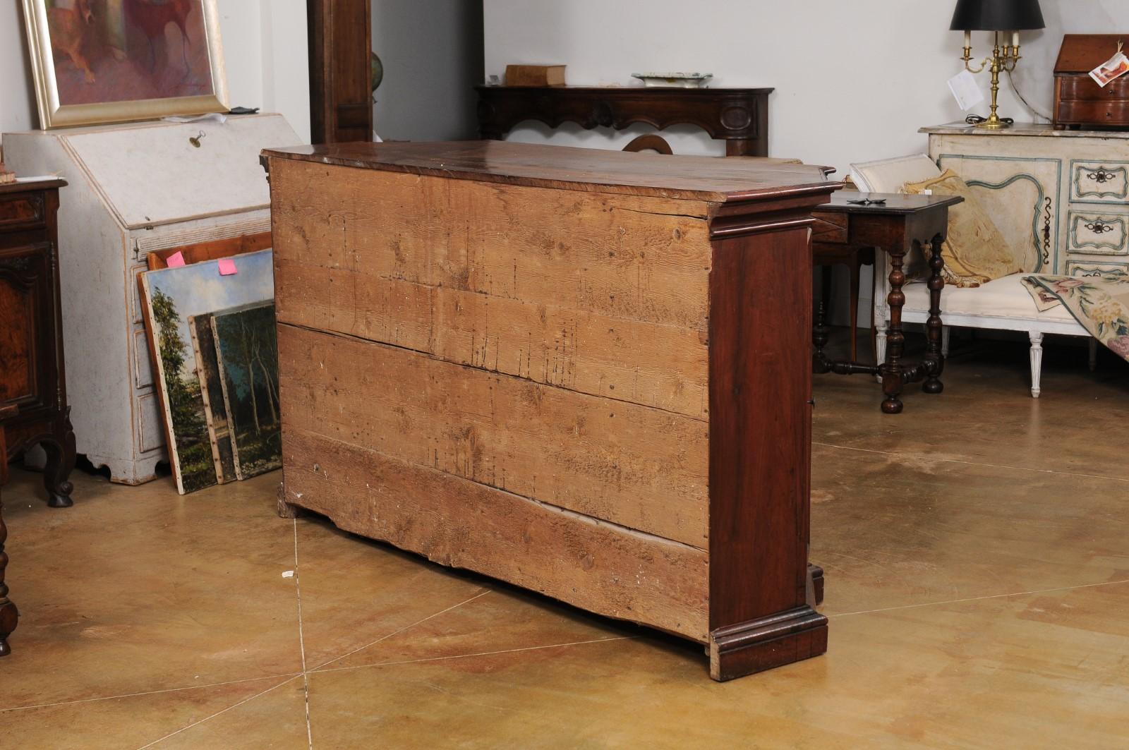 Italian 17th Century Walnut Dresser with Four Drawers and Canted Side Doors 5