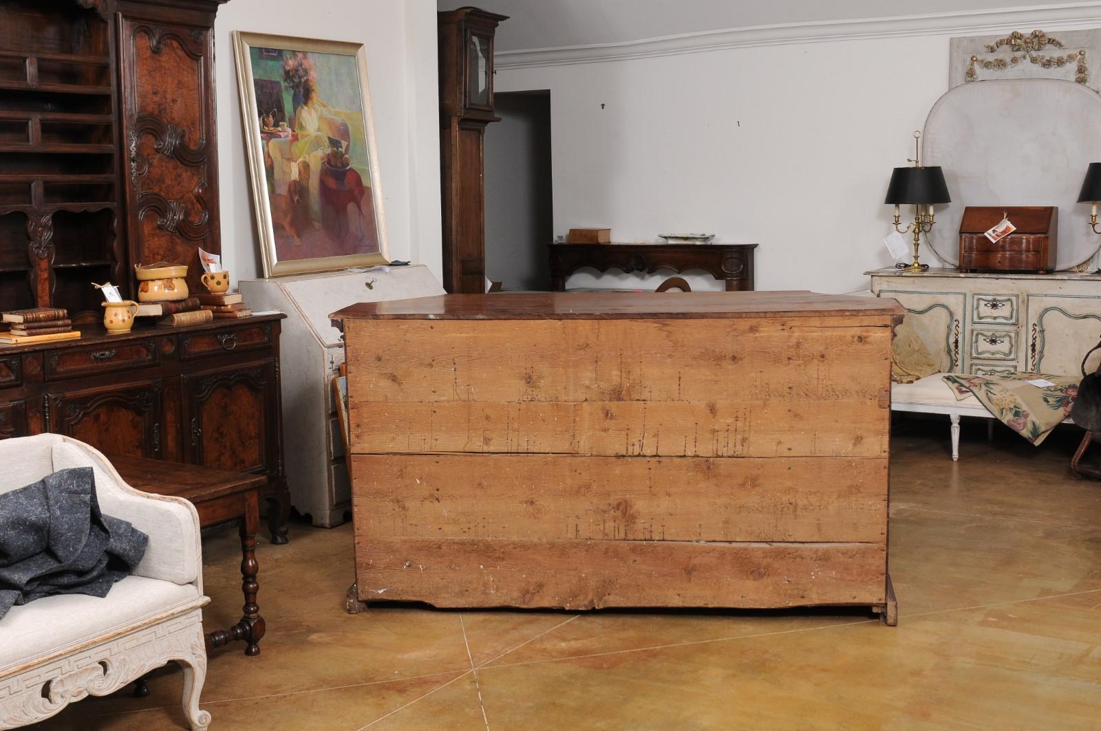 Italian 17th Century Walnut Dresser with Four Drawers and Canted Side Doors 6