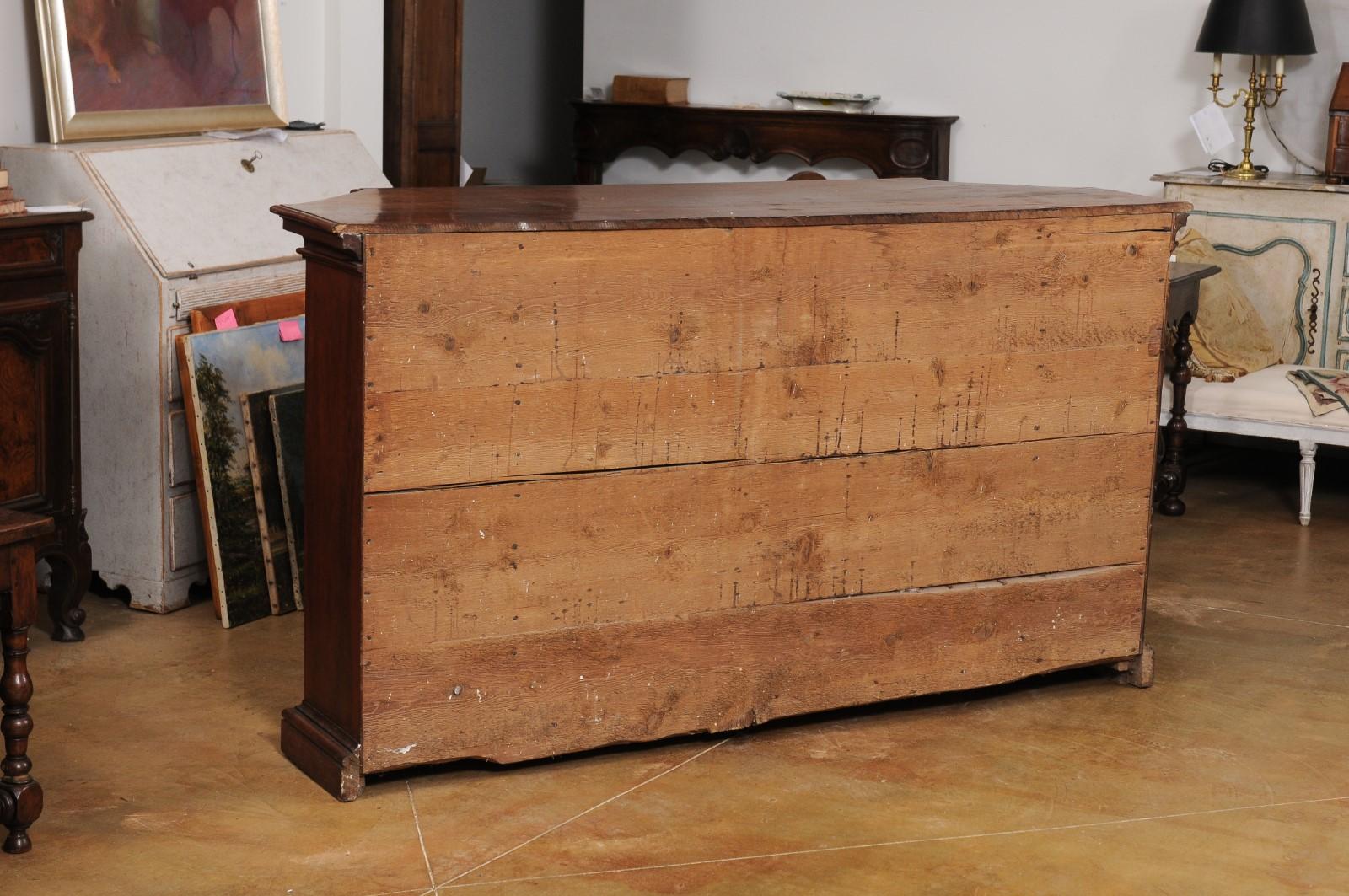 Italian 17th Century Walnut Dresser with Four Drawers and Canted Side Doors 7