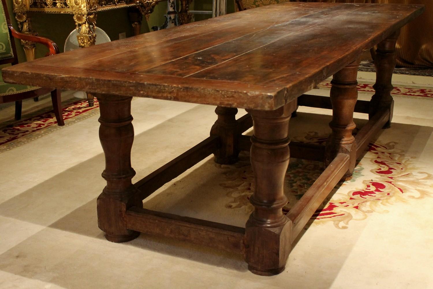 Hand-Carved Italian 17th Century Walnut Rustic Trestle Refectory Dining or Library Table For Sale
