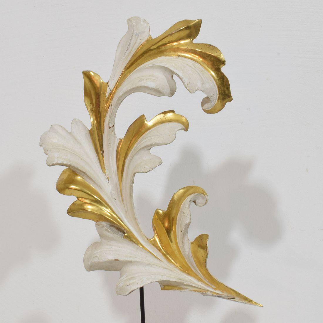 Italian 18/19th Century Hand Carved Giltwood Acanthus Leaf Curl Ornament For Sale 1