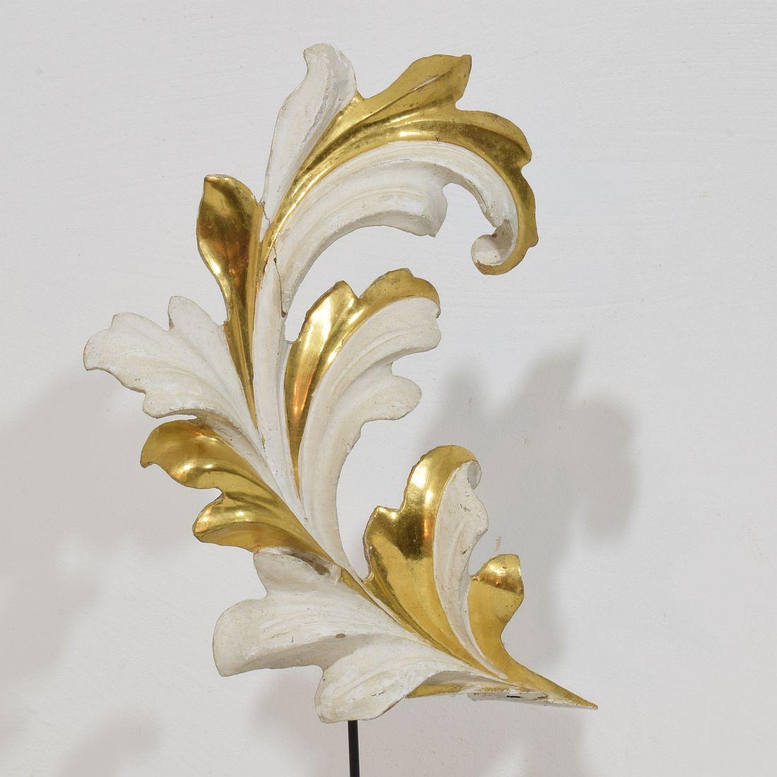 Italian 18/19th Century Hand Carved Giltwood Acanthus Leaf Curl Ornament For Sale 3