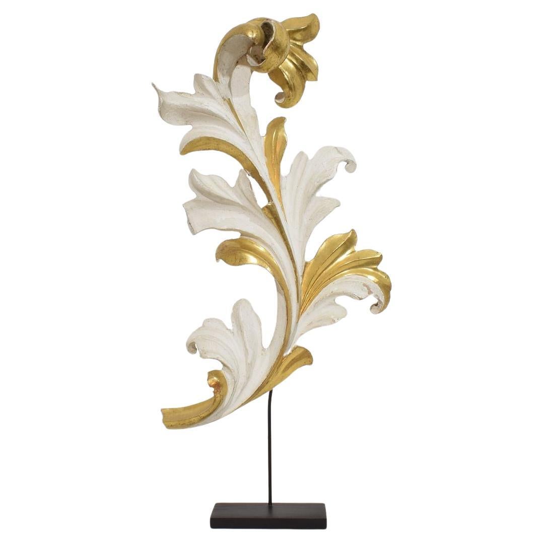 Italian 18/19th Century Hand Carved Giltwood Acanthus Leaf Curl Ornament For Sale