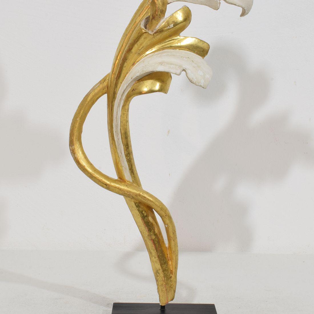 Adorno italiano de madera de giltwood tallada a mano del siglo XVIII/XIX con hoja de acanto en venta 1