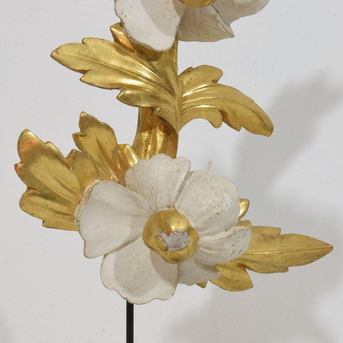 Ornement floral italien du 18/19e siècle en bois doré sculpté à la main en vente 6