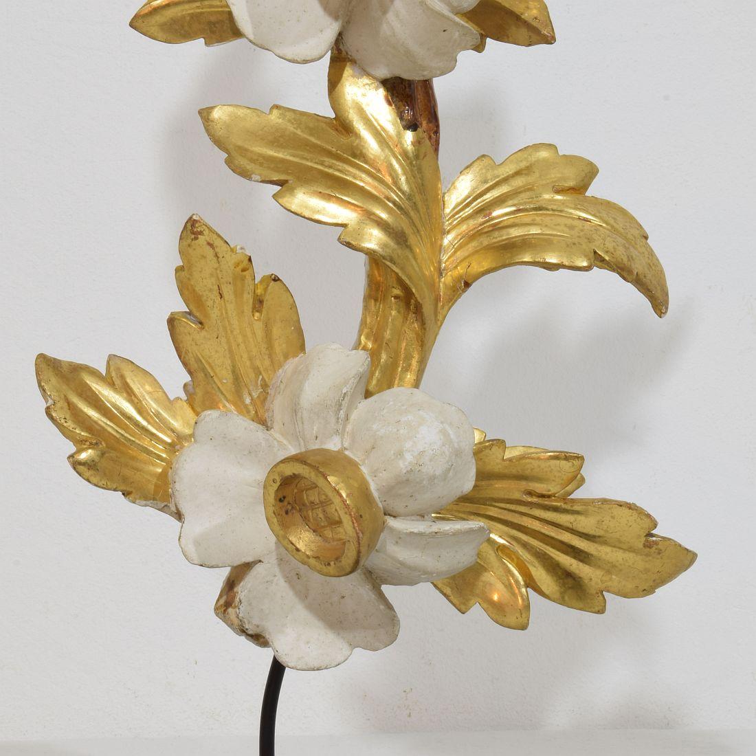 Ornamento floreale italiano in legno dorato intagliato a mano del 18/19° secolo in vendita 6