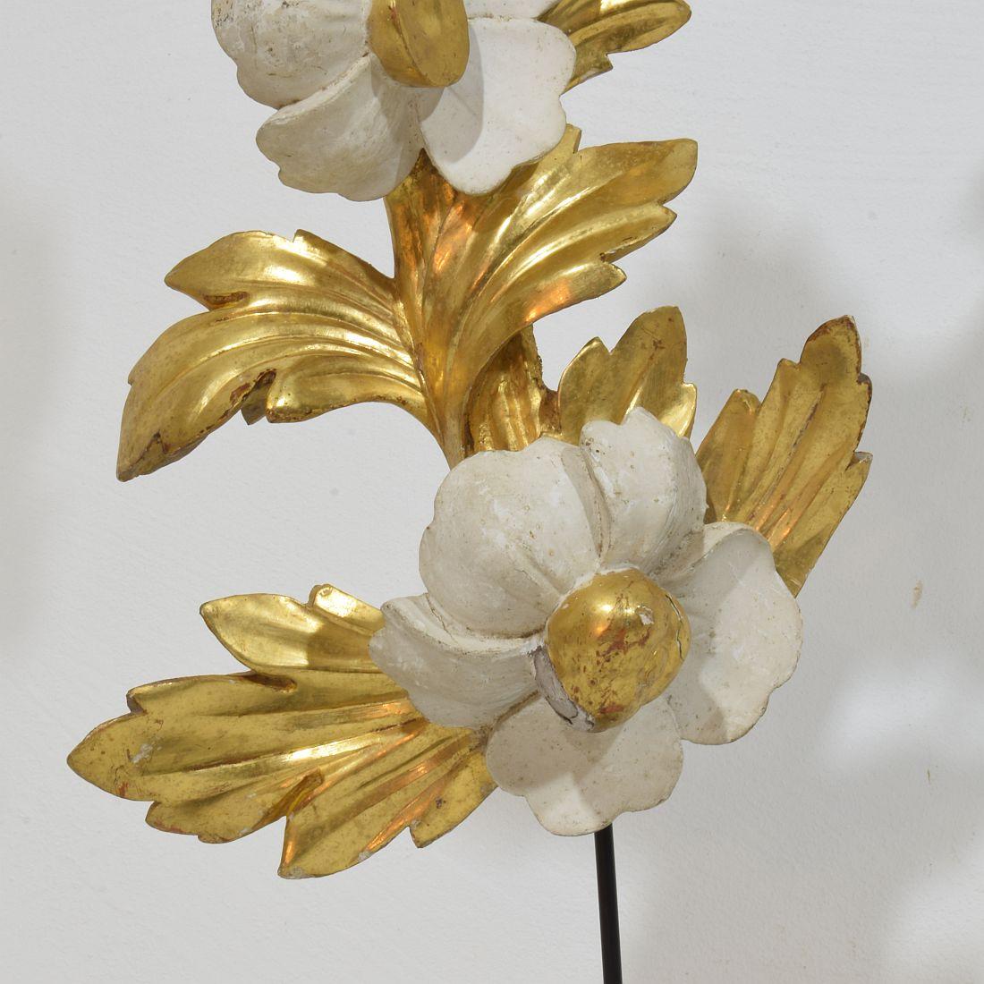 Italian 18/19th Century Hand Carved Giltwood Floral Ornament For Sale 7