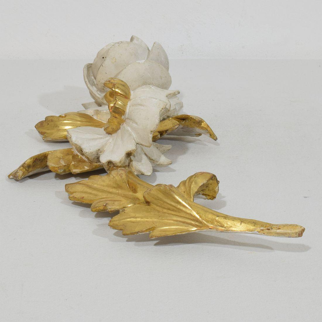 Italian 18/19th Century Hand Carved Giltwood Floral Ornament For Sale 8