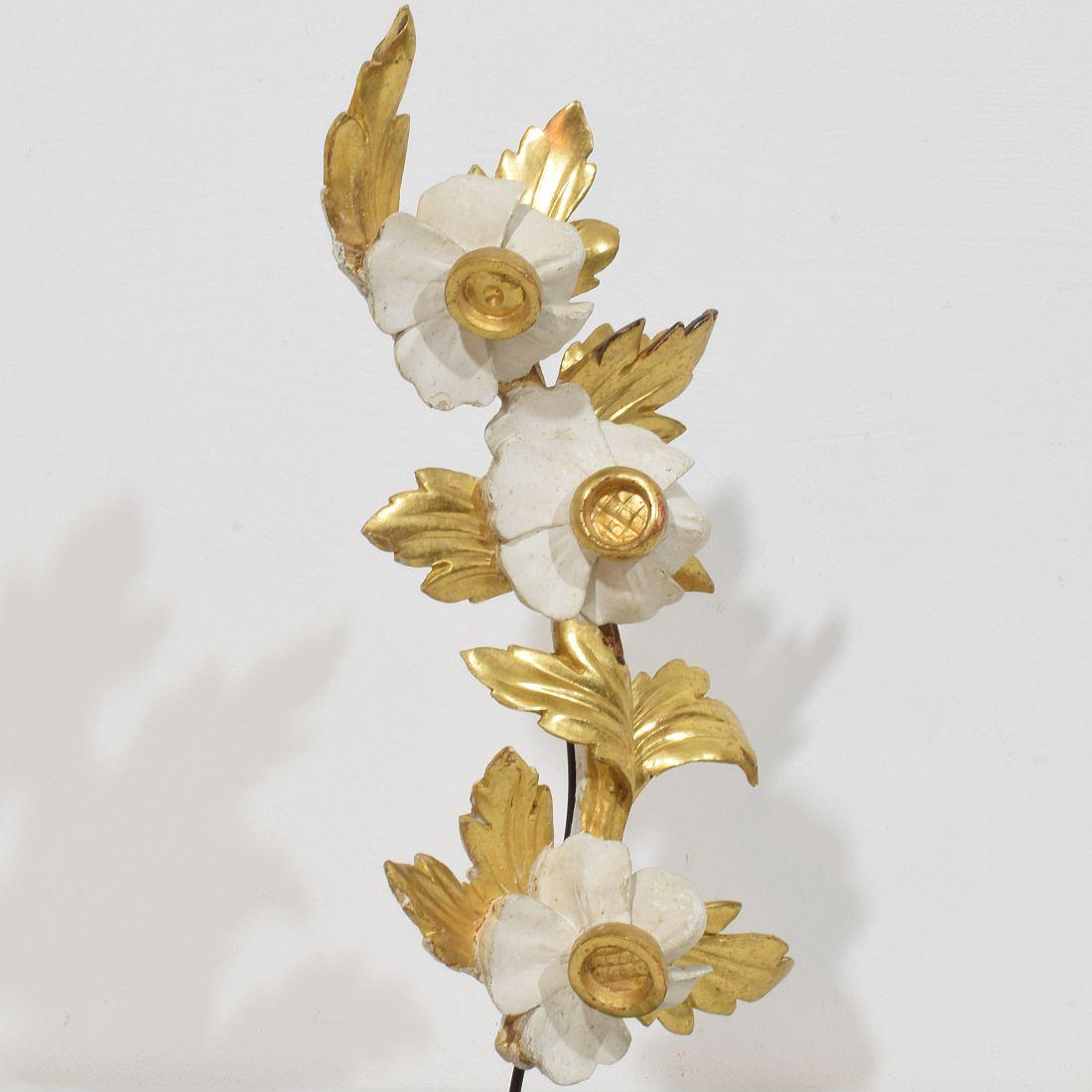 Ornamento floreale italiano in legno dorato intagliato a mano del 18/19° secolo in vendita 2
