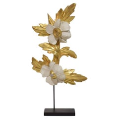 Ornement floral italien du 18/19e siècle en bois doré sculpté à la main