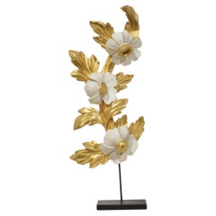 Ornement floral italien du 18/19e siècle en bois doré sculpté à la main