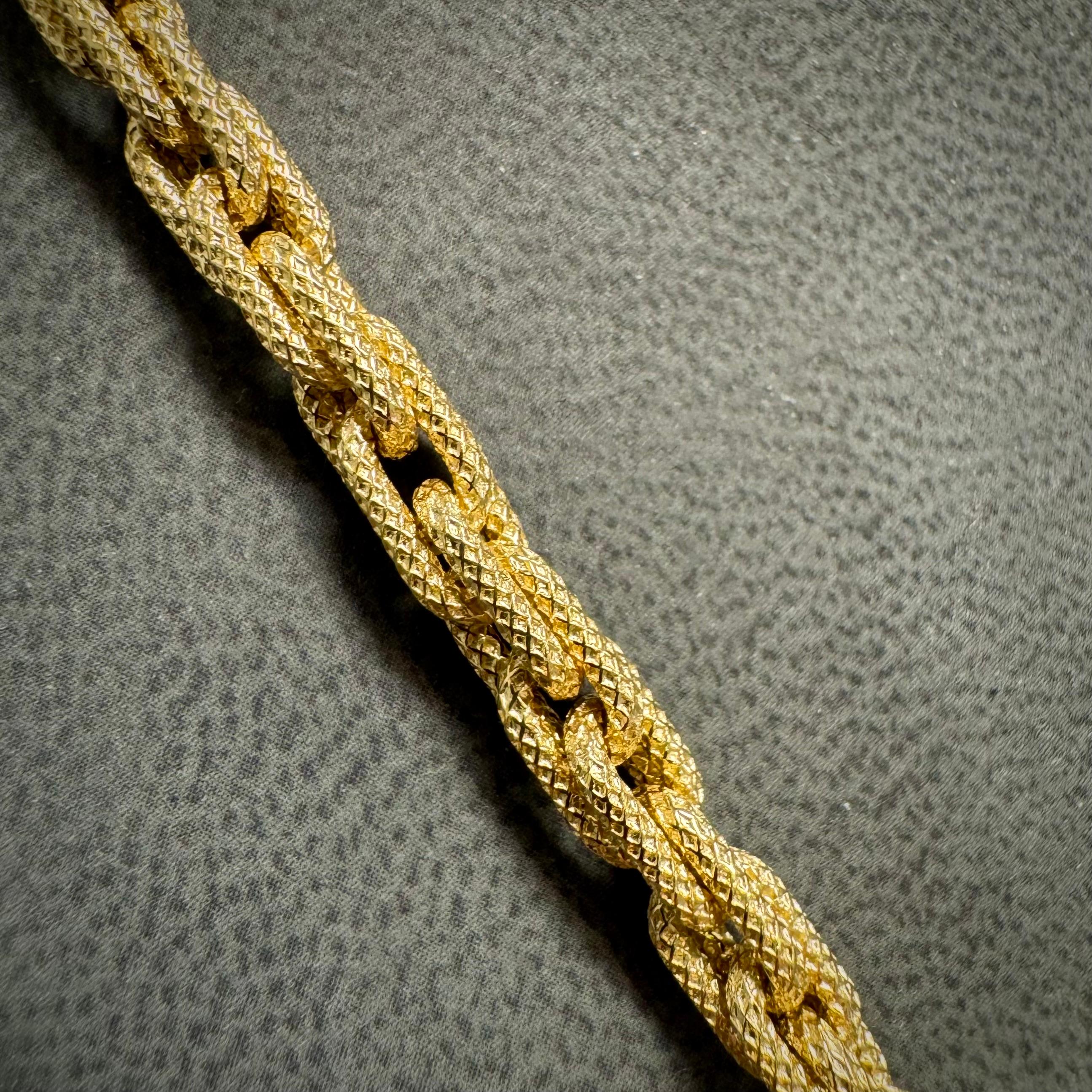 Collana italiana in oro 18 carati con catena lunga in corda fantasia in vendita 2