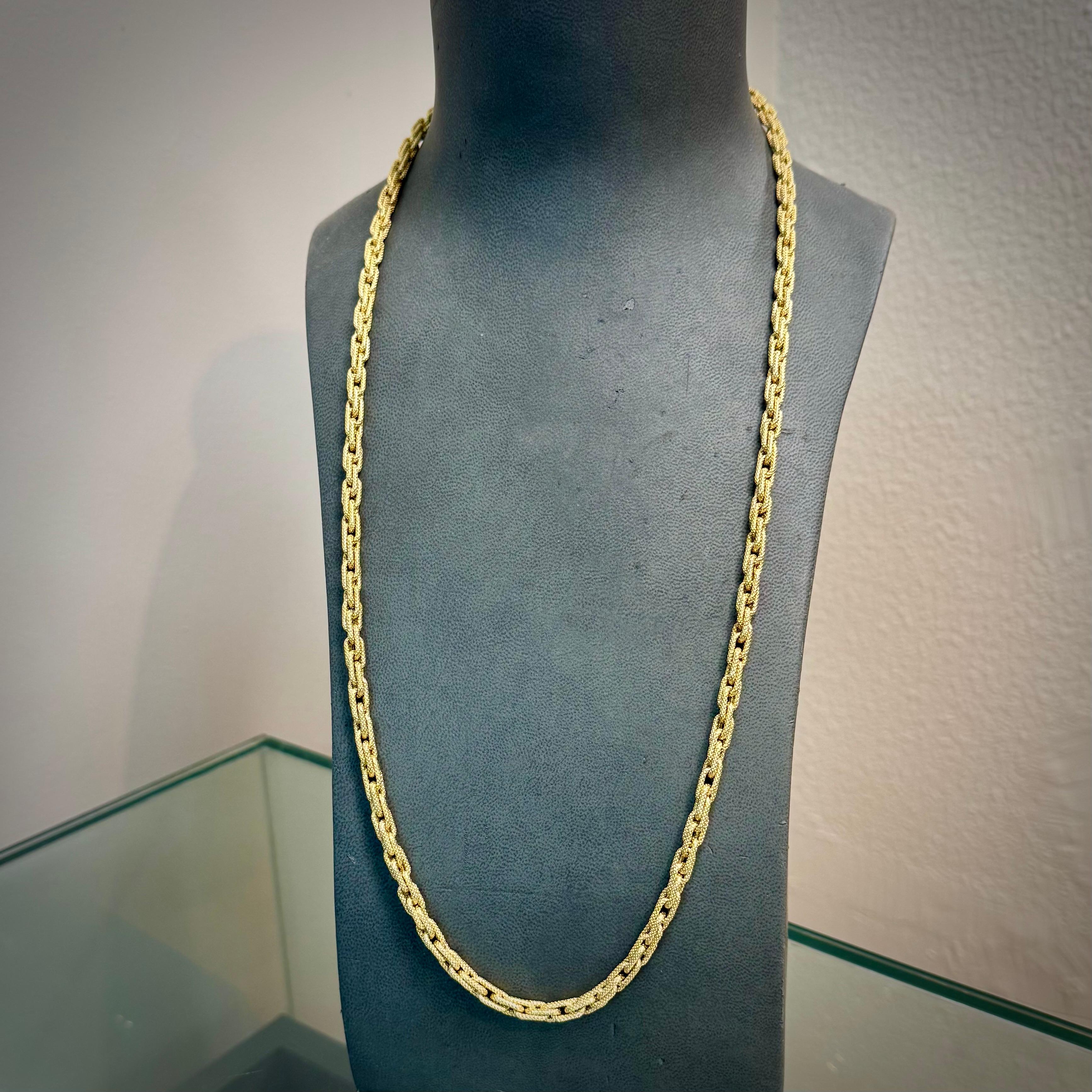Collana italiana in oro 18 carati con catena lunga in corda fantasia in vendita 3