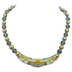 Italian 18 carat gold rock crystal, yellow sapphire and diamond 1970s necklace