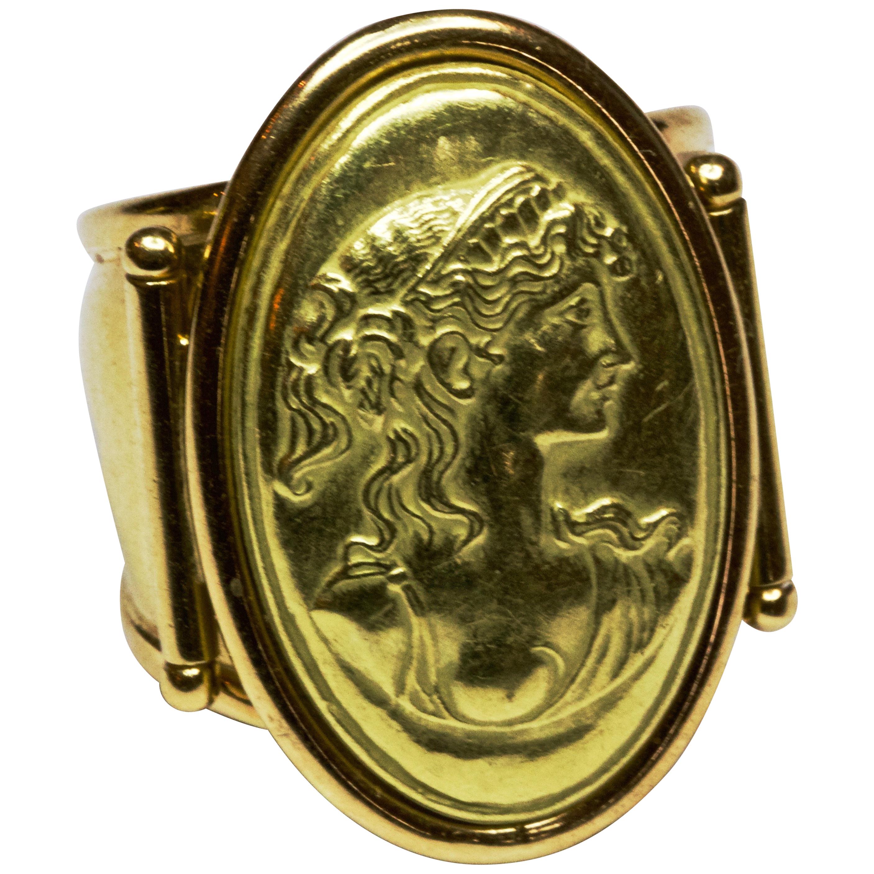 Italian 18 Carat Yellow Gold Portrait Ring
