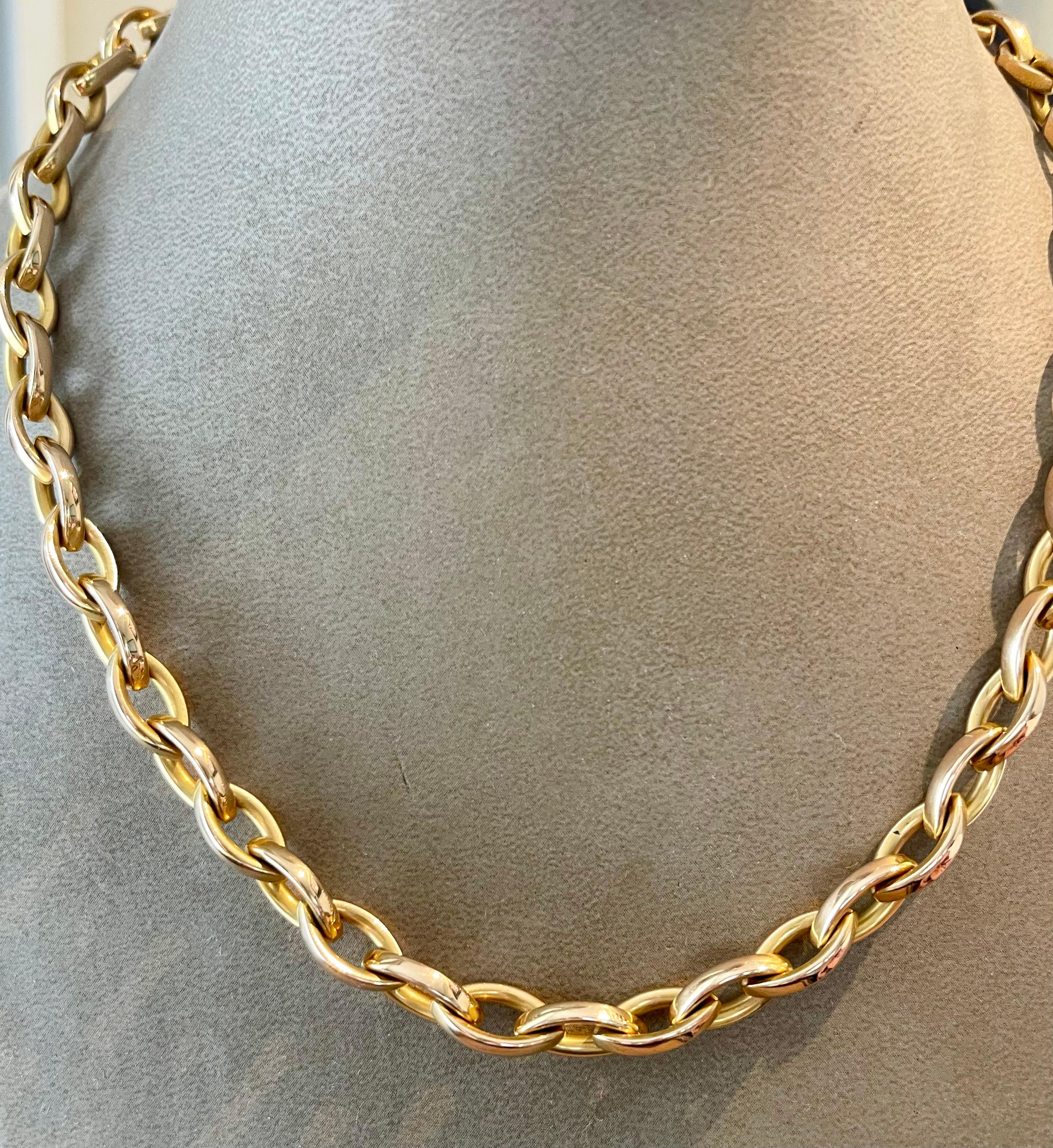 A timeless and modern 18 K rose Gold necklace made in Italy. 
Length: 46 cm. 
Weight: 32.36 grams. 
Dimension of individual link: 1.36 cm x 0.73 cm.
QUESTIONS?  Contact us right away if you have additional questions.  We are here to connect you with